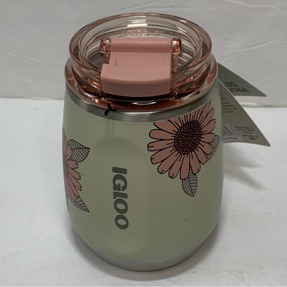 Igloo 10 oz Wine Tumbler Stainless Steel Flip Sip Mug Sunflowers  NWT